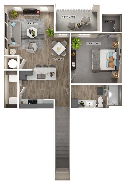 Floor plan for 1 bed, 1 bath, 815 sqft